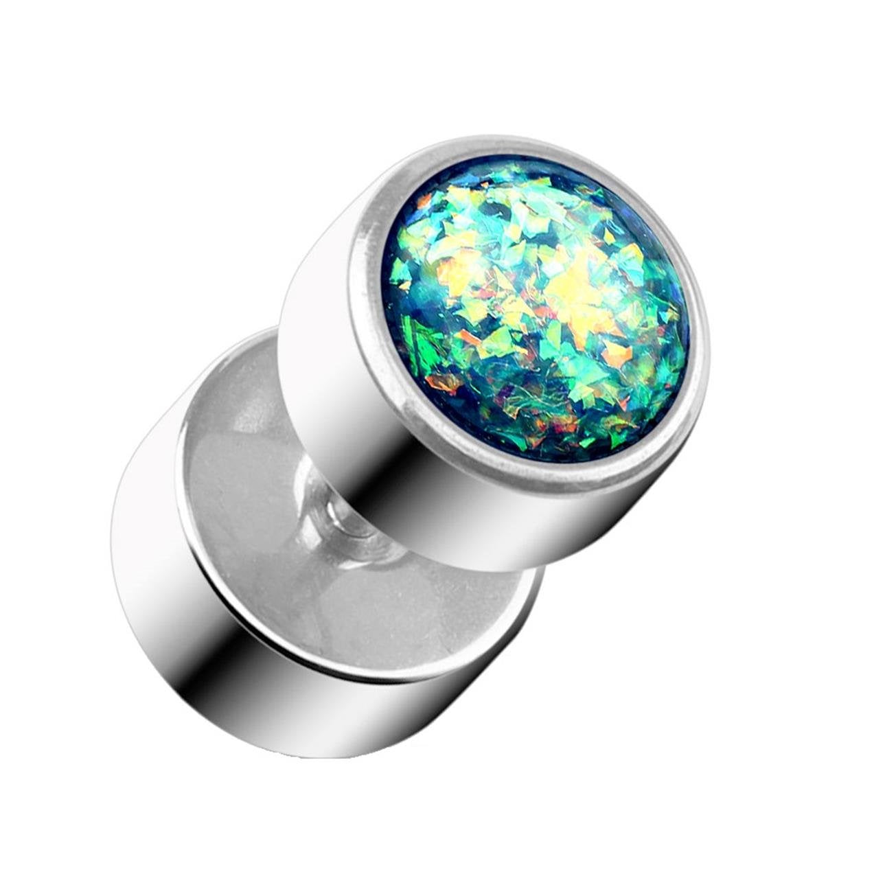 Fake Ohrplug Glitzer-Opal Optik Ohrpiercing Ohrschmuck Chirurgenstahl Schraubverschluss Grün Pink Weiß Kugel 8mm