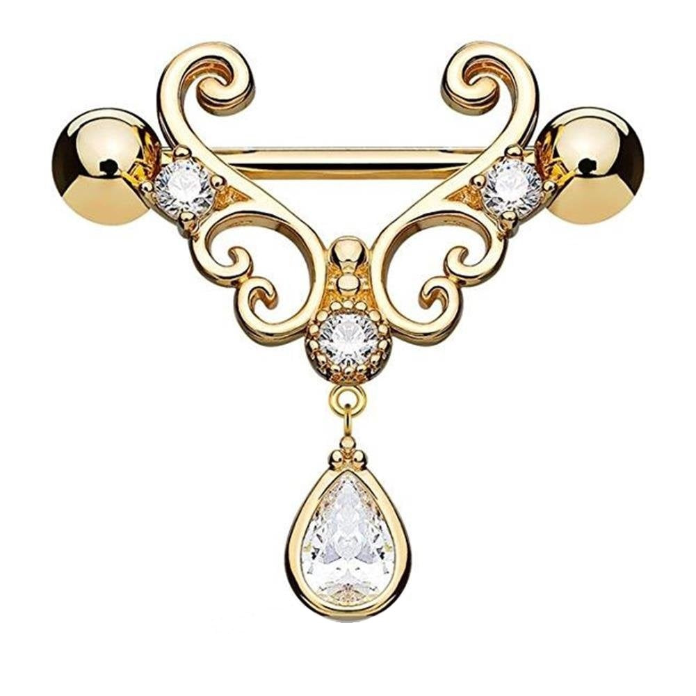 Filigrane Herzen Tropfen ANHÄNGER Brustwarzenpiercing Intimpiercing Brustpiercing Edelstahl ROSÉGOLD Gold Silber 1,6mm 14mm