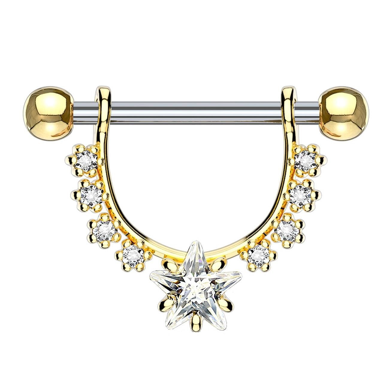 Brustwarzenpiercing GROSSER Stern Intimpiercing Brustpiercing Edelstahl Silber Gold Roségold Clear Aqua Stab 1,6mm 12mm