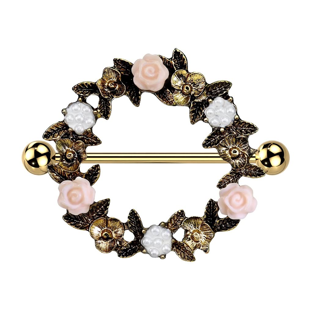 Brustwarzenpiercing Blumen-Kranz Silber Gold Brustpiercing Nippelpiercing Intimpiercing Chirurgenstahl Stab 18mm