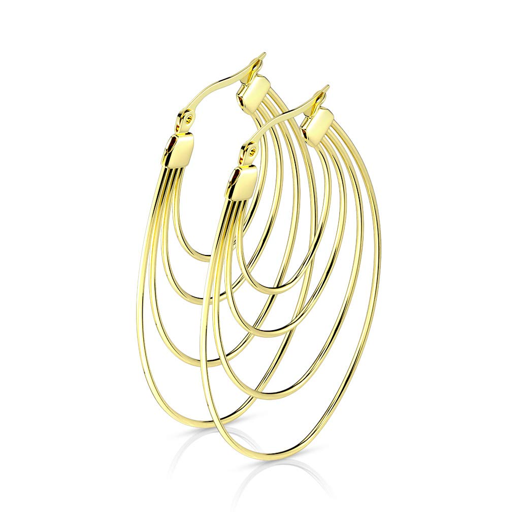 1 Paar Damen Ohrringe vierfach Oval-Anhänger e Ohrstecker Chirurgenstahl Gold Roségold Silber Länge 51mm