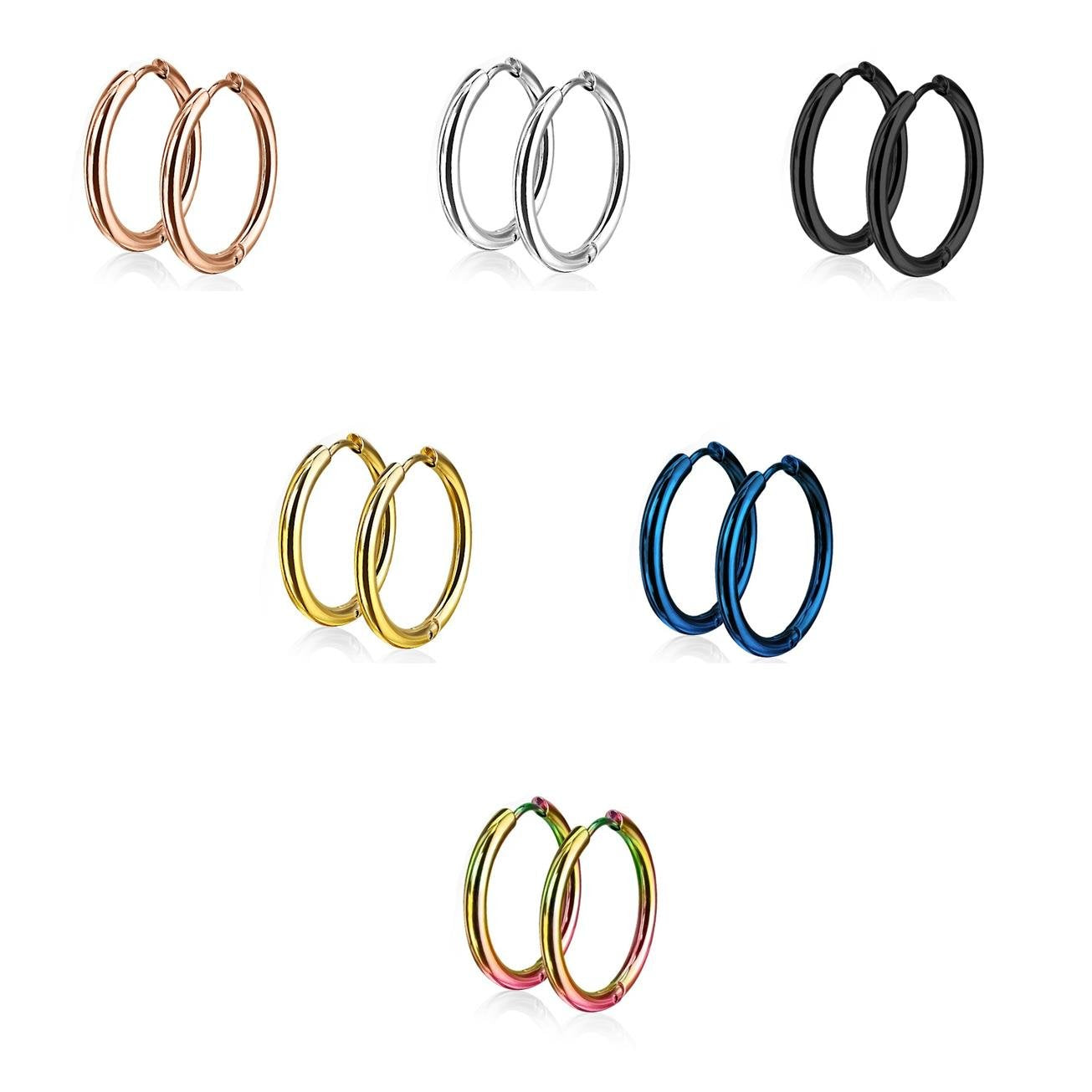 Damen 1 Paar Creolen Ohrringe Set Chirurgenstahl Klickverschluss Seamless Line blau schwarz silber regenbogen gold 10mm -20mm Länge
