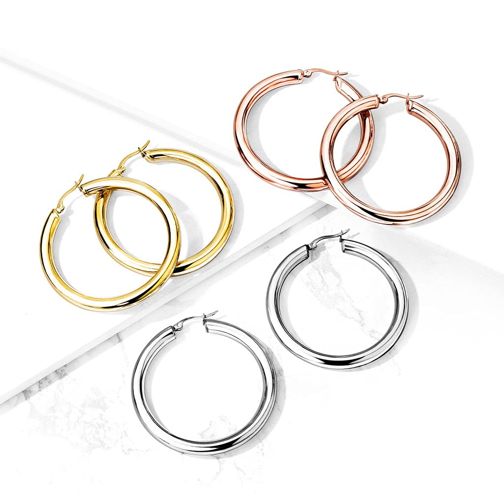 1 Paar Damen Creolen Ohrringe 5mm breit Ohrstecker Gold Roségold Silber