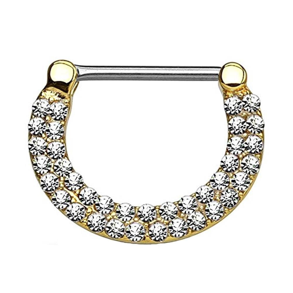 beyoutifulthings Bogen ZIRKONIA-Reihen Brustwarzenpiercing Intimpiercing Brustpiercing Edelstahl Gold Silber ROSÉ 1,2mm/1,6mm 12mm klick-Verschluss
