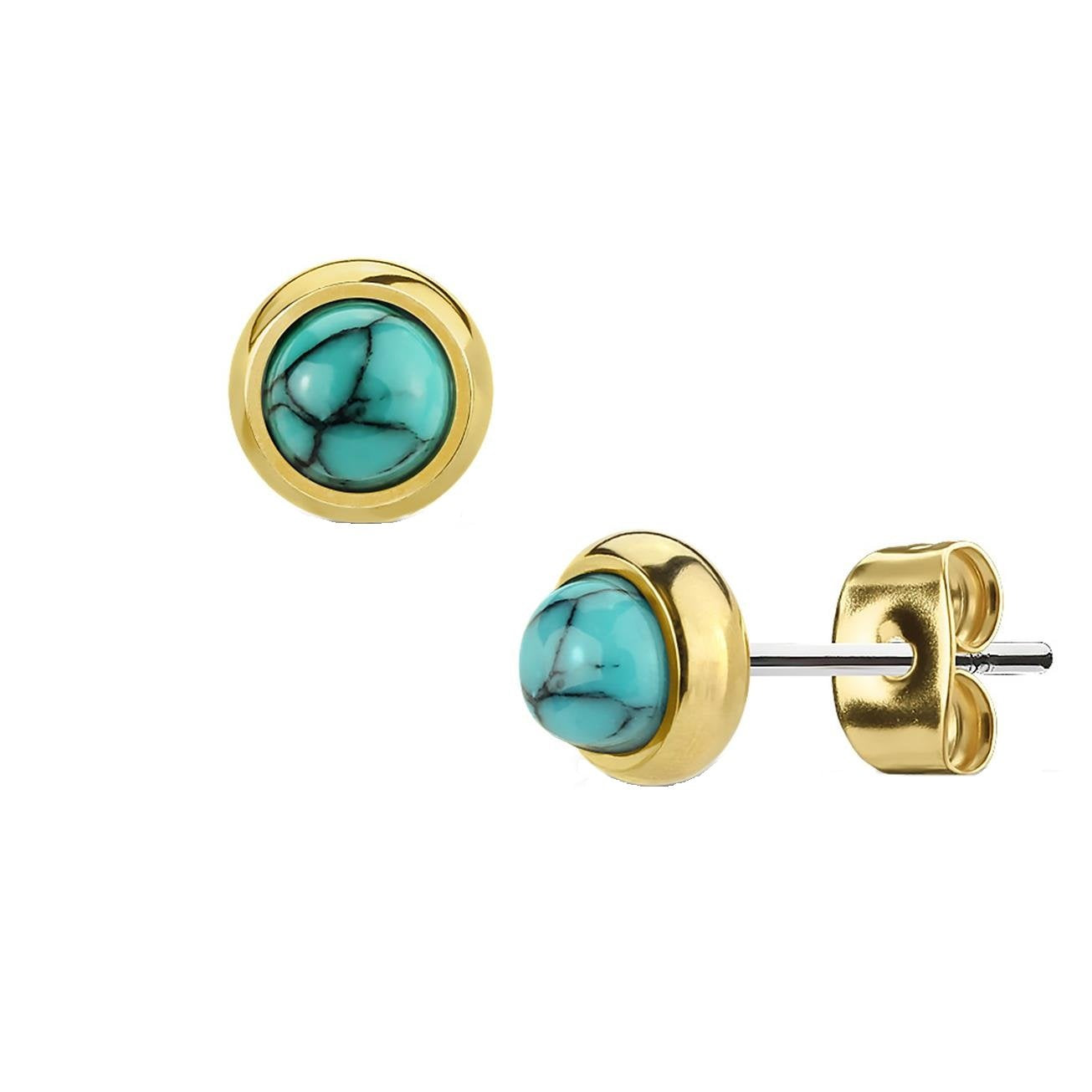 1 Paar Stud Ohrring Set Ohrstecker Chirurgenstahl vergoldet Halbedelsteine eingefasst Amethyst Grüne Jade Tigerauge Türkis