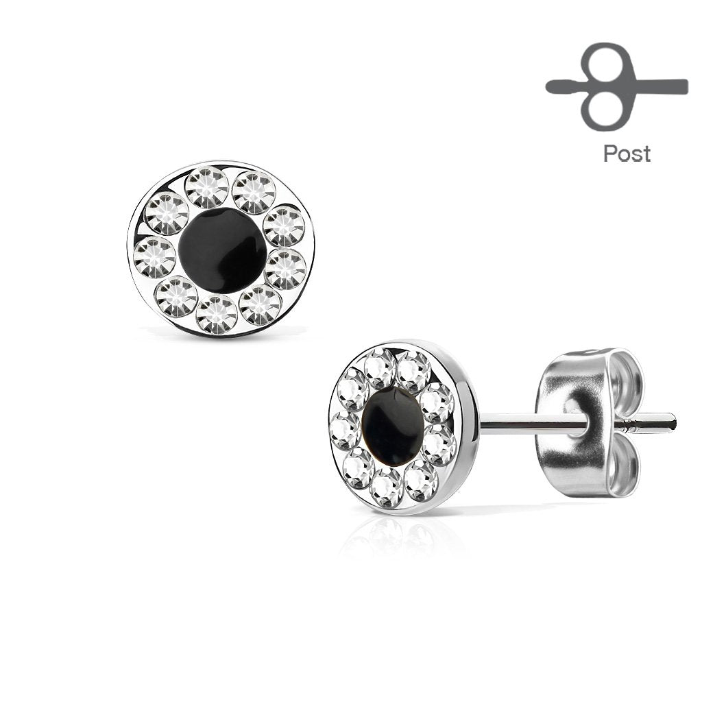 1 Paar Ohringe Ohrringe Set Stecker Edelstahl Chirurgenstahl Rund Schwarz Center clear Zirkonia gold silber roségold