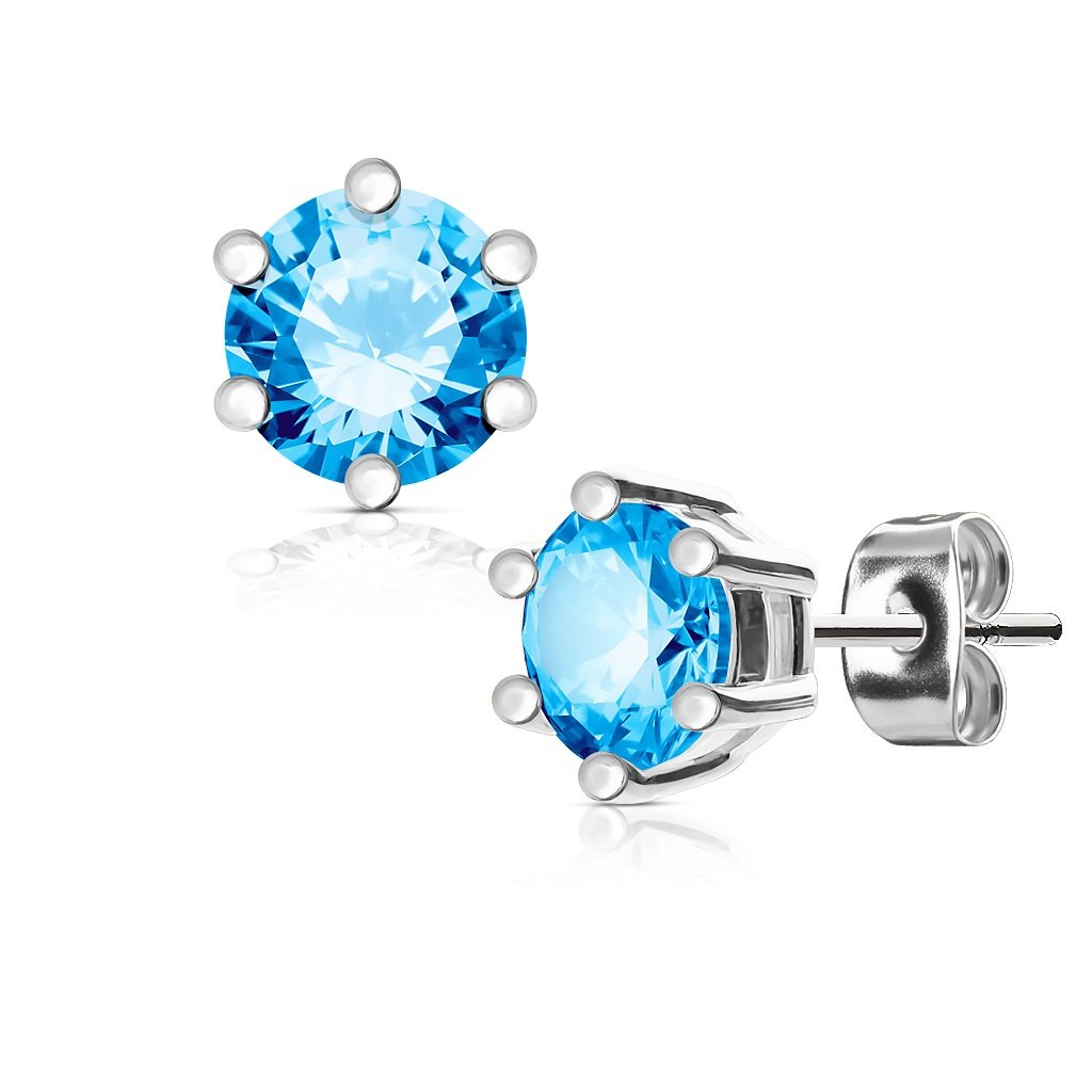 1 Paar Ohringe Ohrringe Set Stecker Edelstahl Chirurgenstahl Rund Prong Zirkonia clear gold pink aqua roségold