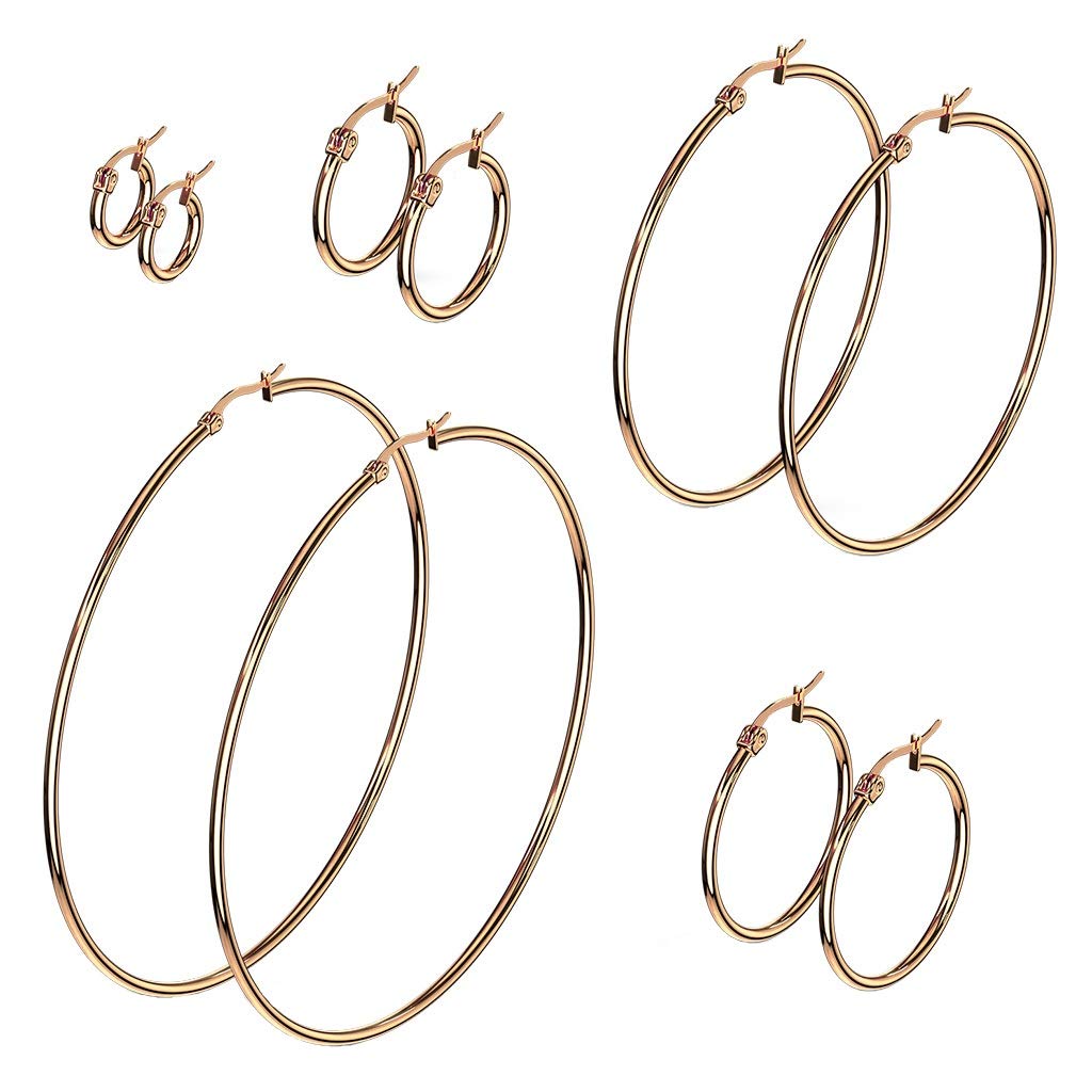 1 Paar Damen CREOLEN Ohrringe Ohrstecker Chirurgenstahl Roségold 10 15 20 25 30 35 40 45 50 55 60 65 70 75 mm
