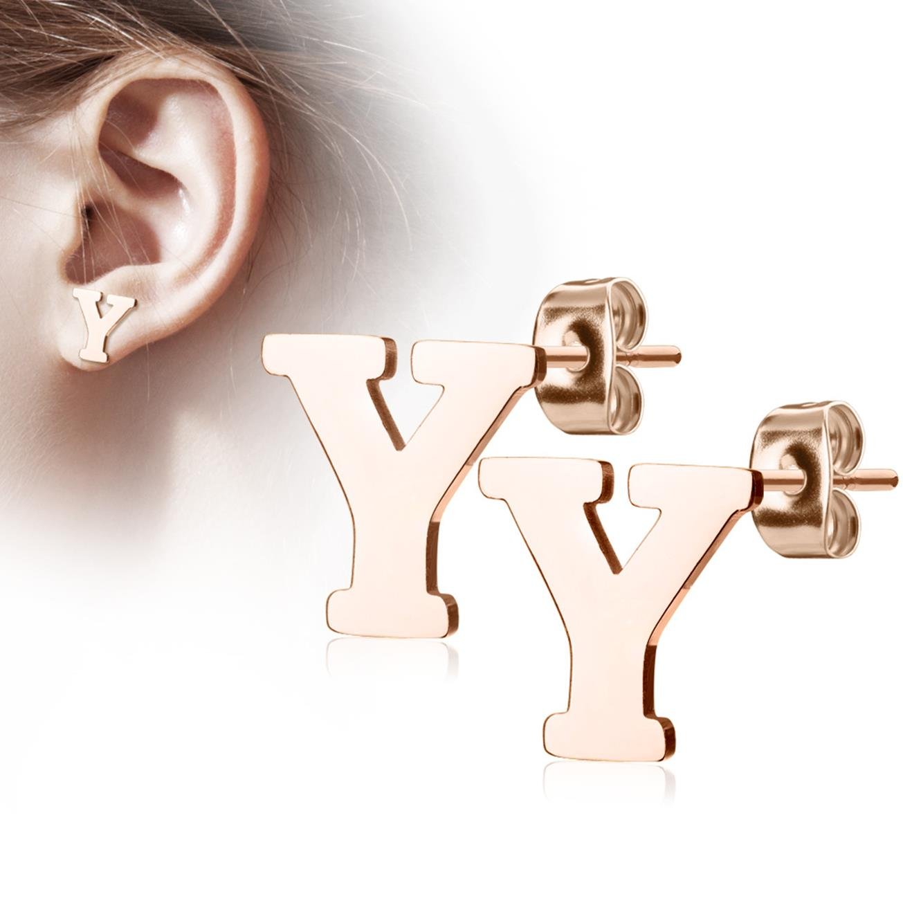 1 Paar Ohrstecker ALPHABET INITIALEN e Ohrringe Schmuck Set Edelstahl Silber Roségold