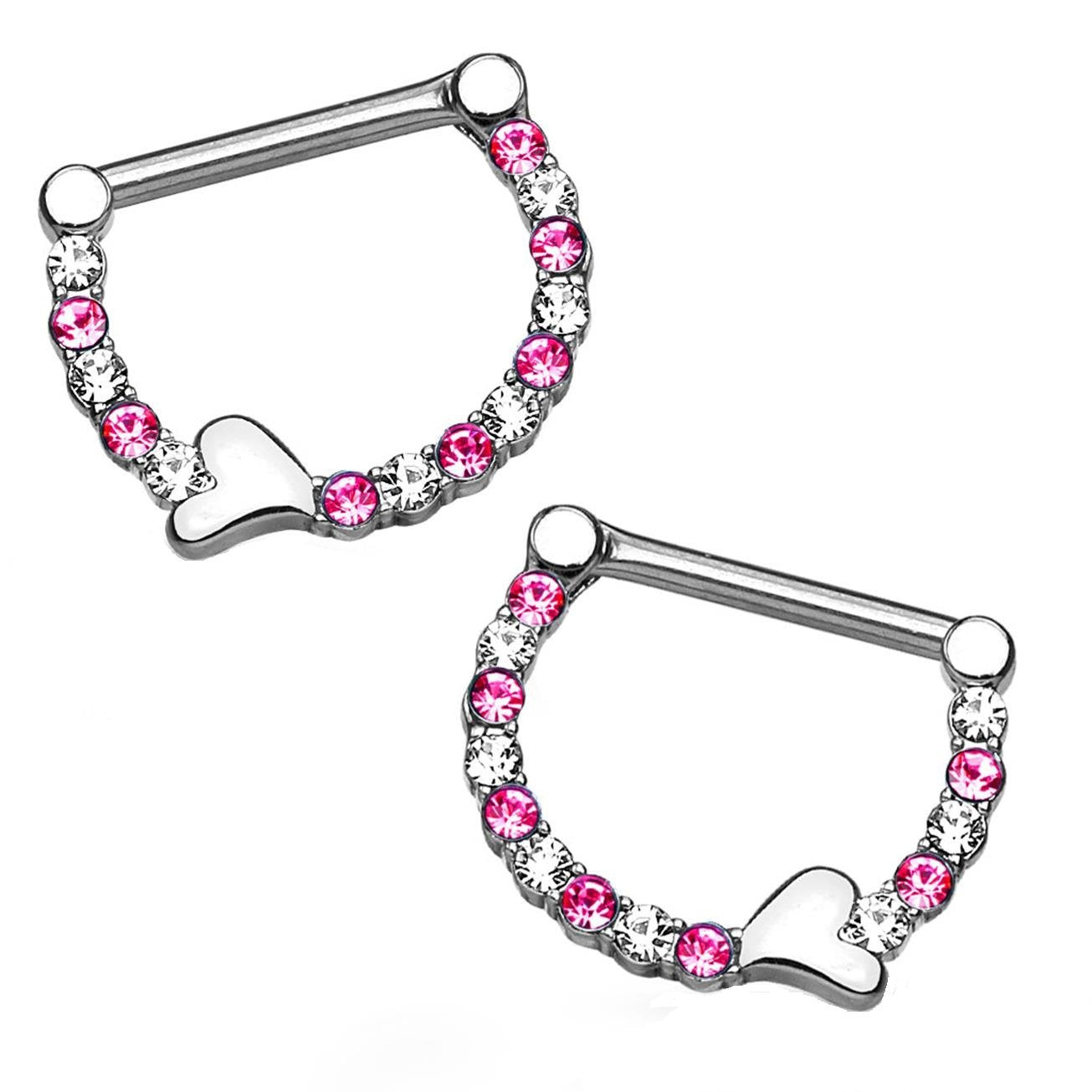 Brustwarzenpiercing 1 Paar ZIRKONIA HALBKREIS Herz Brustpiercing Intimpiercing Edelstahl Silber Gold Stab 1,6mm 12mm