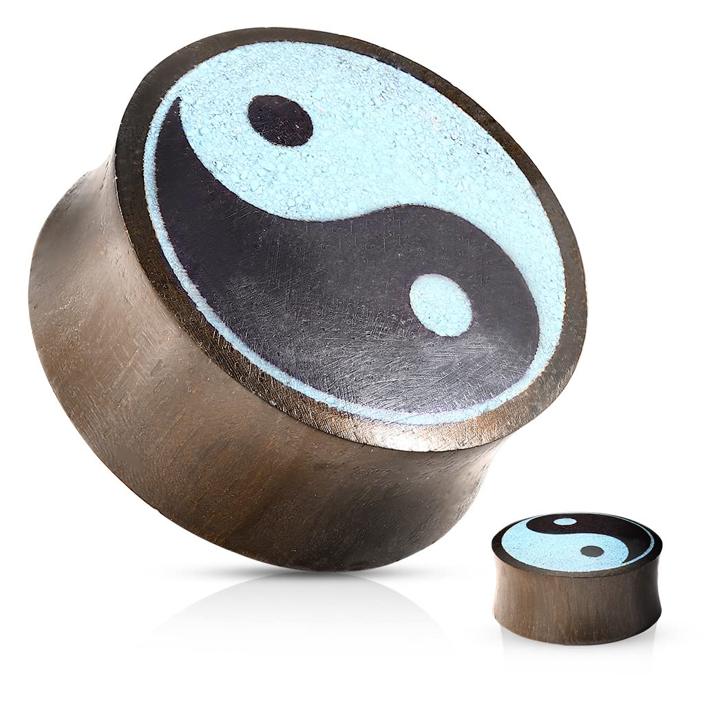 Ohrplug Sono Holz Ying Yang Türkis Ohrpiercing Ohrschmuck Tunnel Konvex Sattelverschluss 8-25mm