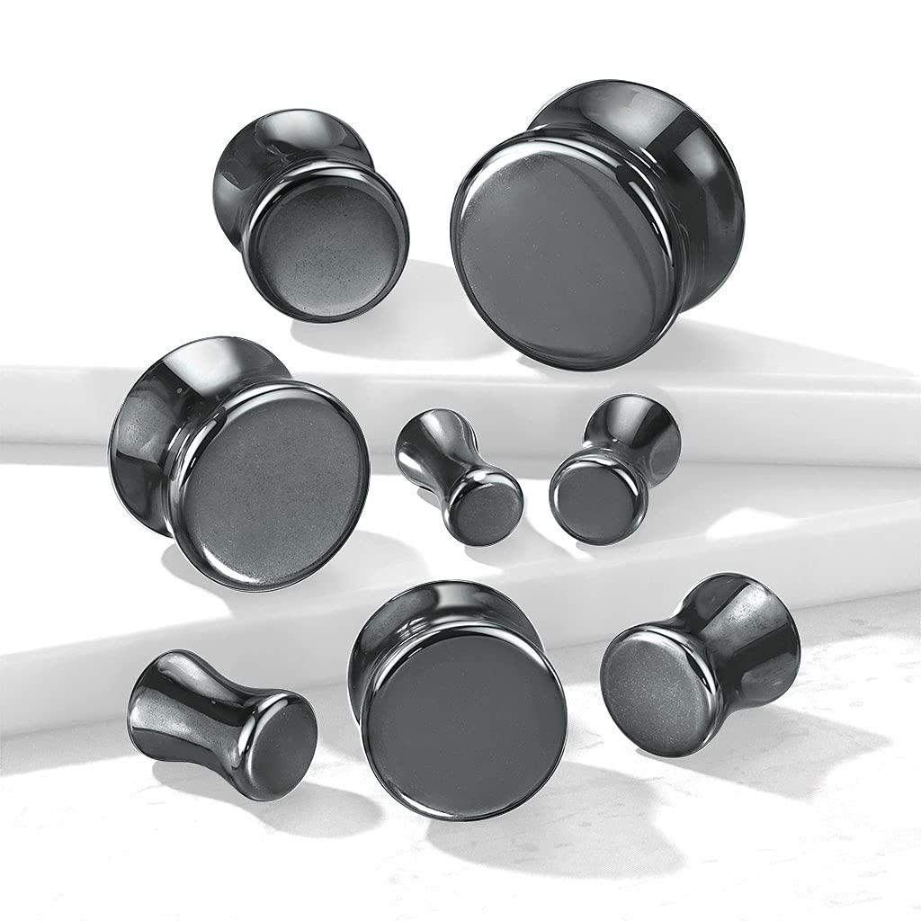 Ohrplug Schwarz Ohrpiercing Hämatit Natur-Stein Ohrschmuck Tunnel 4-16mm Sattelverschluss