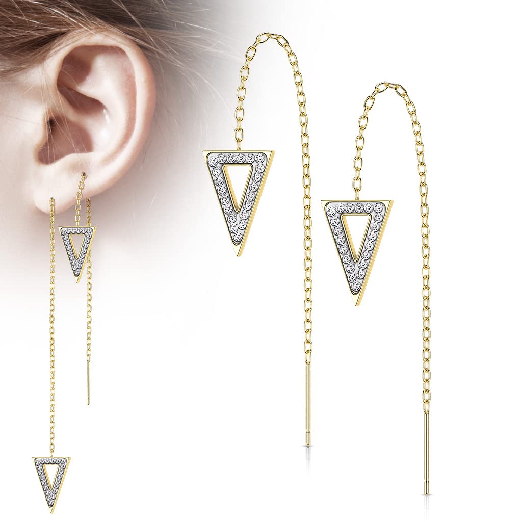 1 Paar Damen Ohrringe Durchzieher Kristall Pavé Clear Dreieck-Anhänger Ohrringe Ohrstecker Chirurgenstahl Silber Gold Roségold