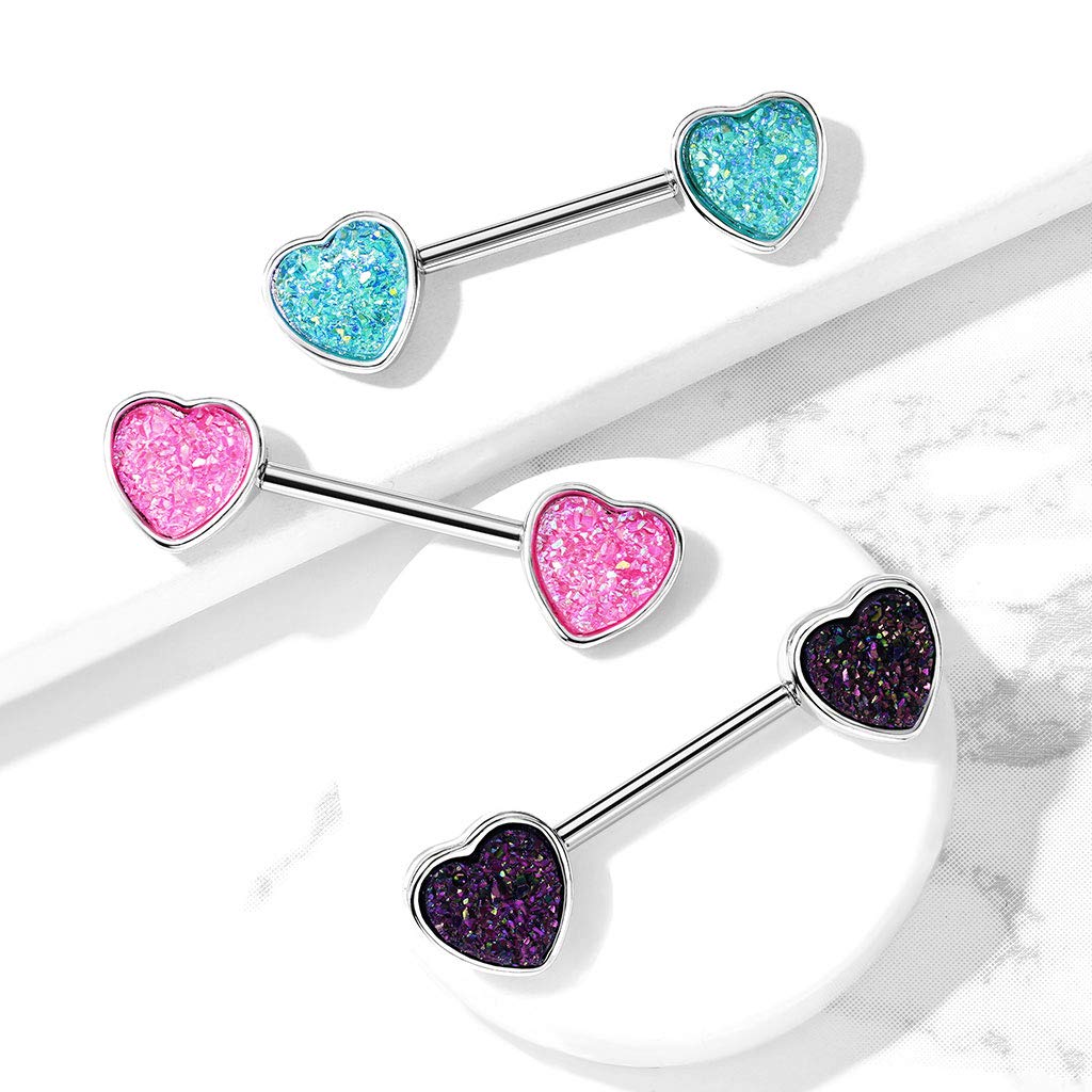 Brustwarzenpiercing Glitzer-Stein Herz Brustpiercing Nippelpiercing Chirurgenstahl Silber Schwarz Pink Aqua Stab 1,6/14mm