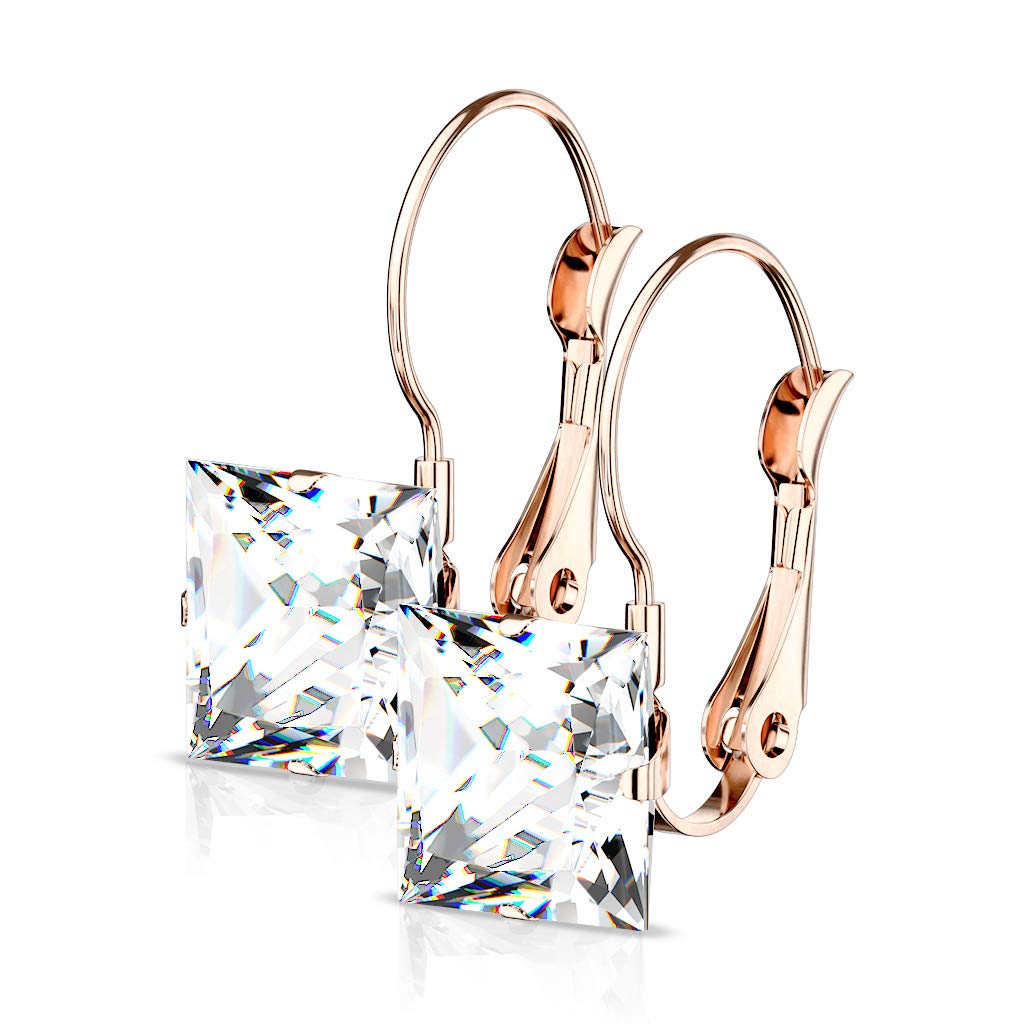 1 Paar Damen Ohrhänger Zirkonia Quadrat Anhänger Ohrringe Ohrstecker Chirurgenstahl Klapp-Bügel Silber Gold Roségold