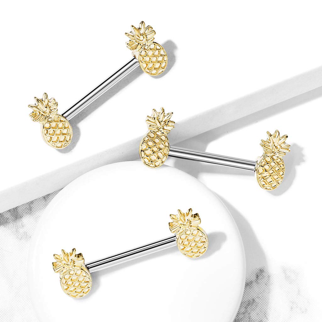 Brustwarzenpiercing GOLDENE Ananas Brustpiercing Nippelpiercing Chirurgenstahl Gold Stab 1,6/14mm