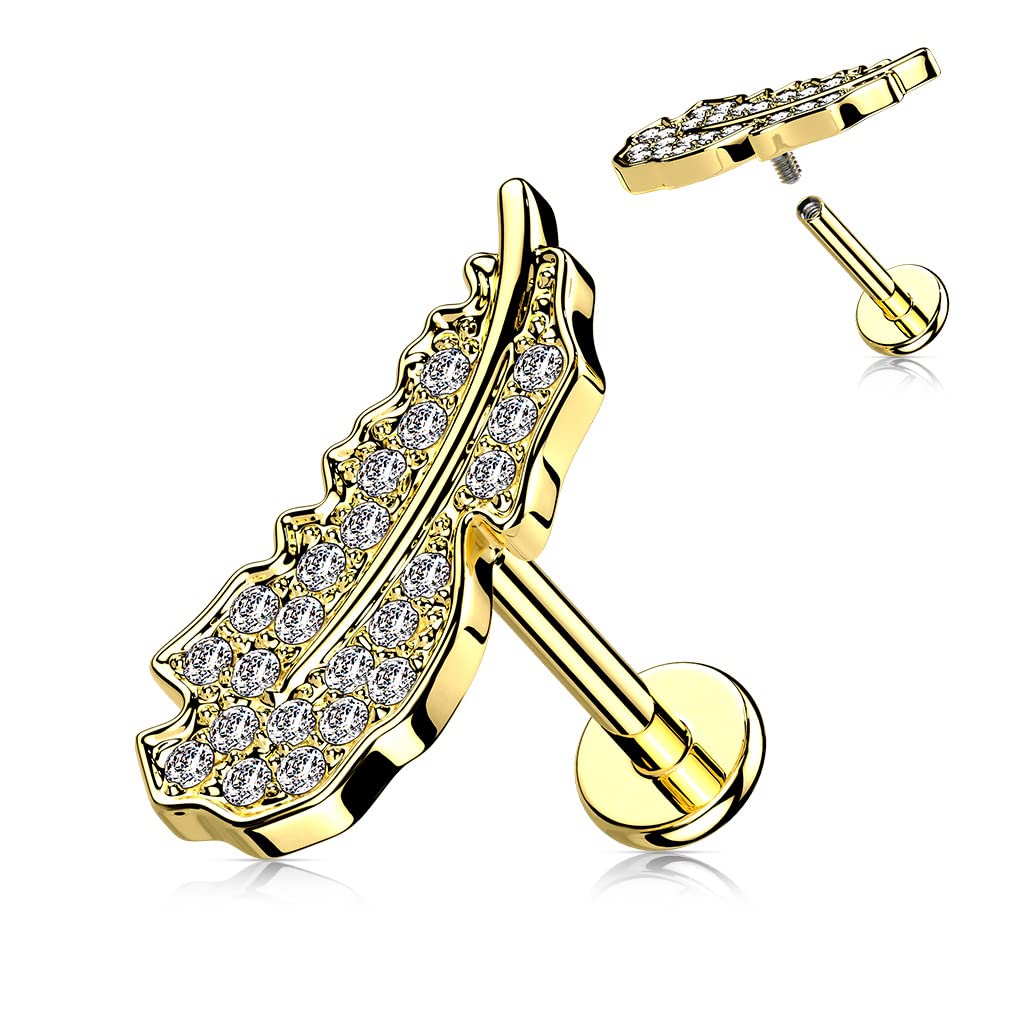 Knorpel Ohrstecker Feder Silber Gold Roségold Pavé Zirkonia Clear Piercings Chirurgenstahl Schraubverschluss Stab 6/8mm lang