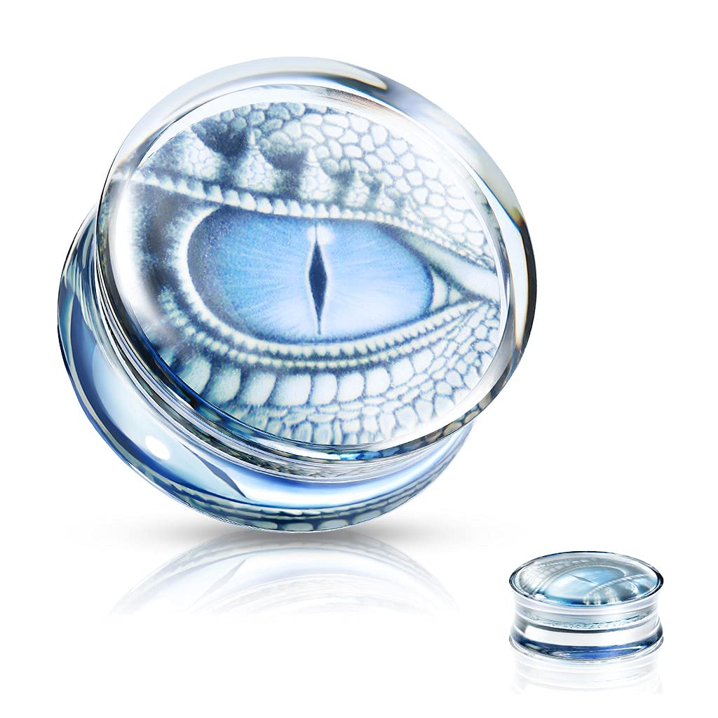 Ohrplug Blaues Drachen-Auge Clear Acryl Ohrpiercing Ohrschmuck Tunnel Sattelverschluss 8-25mm