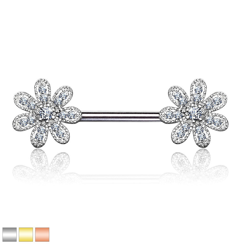 Brustwarzenpiercing Blumen Silber Gold Roségold Clear Brustpiercing Nippelpiercing Intimpiercing Chirurgenstahl Stab 14mm