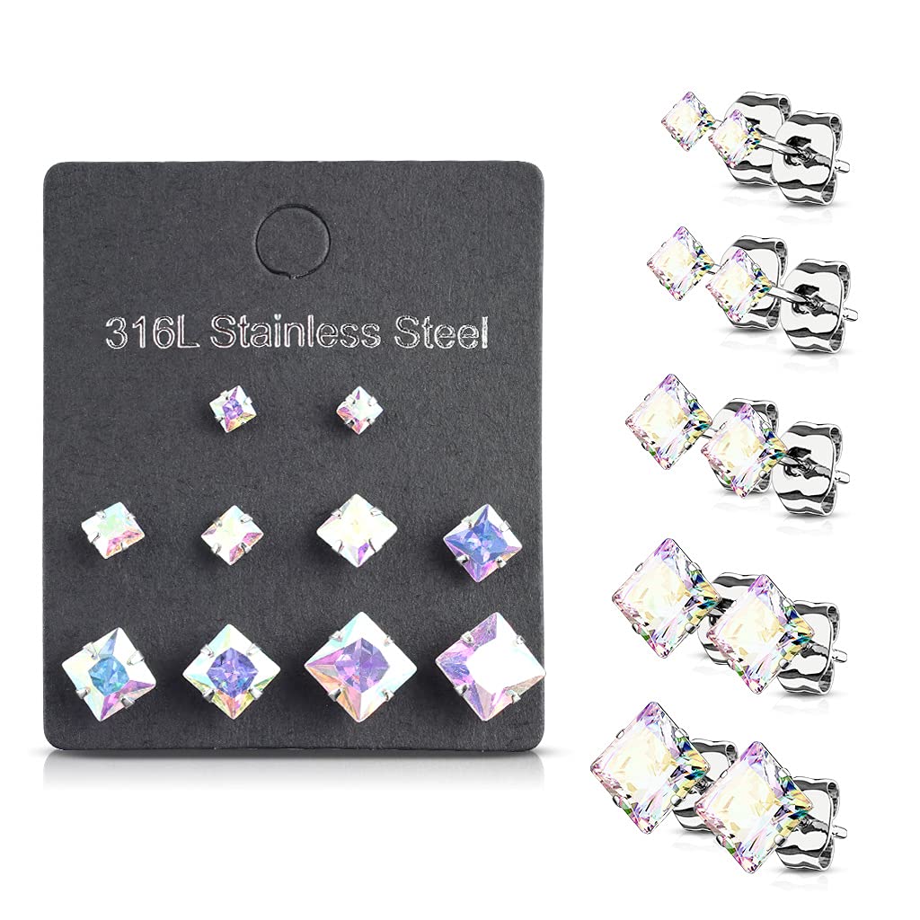 5 Paar Ohringe Eckiger Zirkonia 3mm 4mm 5mm 6mm 7mm Ohrringe Ohrstecker Chirurgenstahl Silber Gold Schwarz