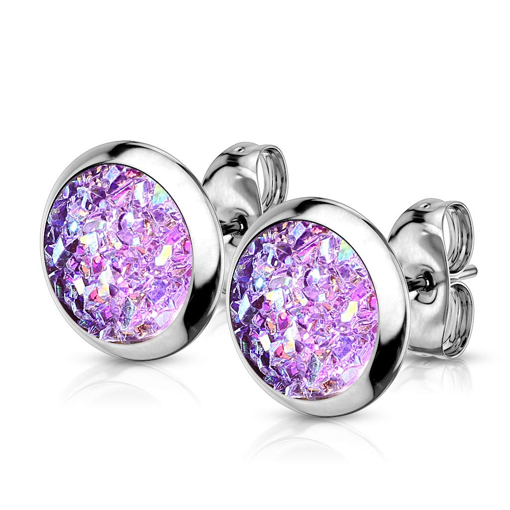 1 Paar Damen e Glitzer Drusen-stein 8mm Ohrringe Ohrstecker Chirurgenstahl viele Farben