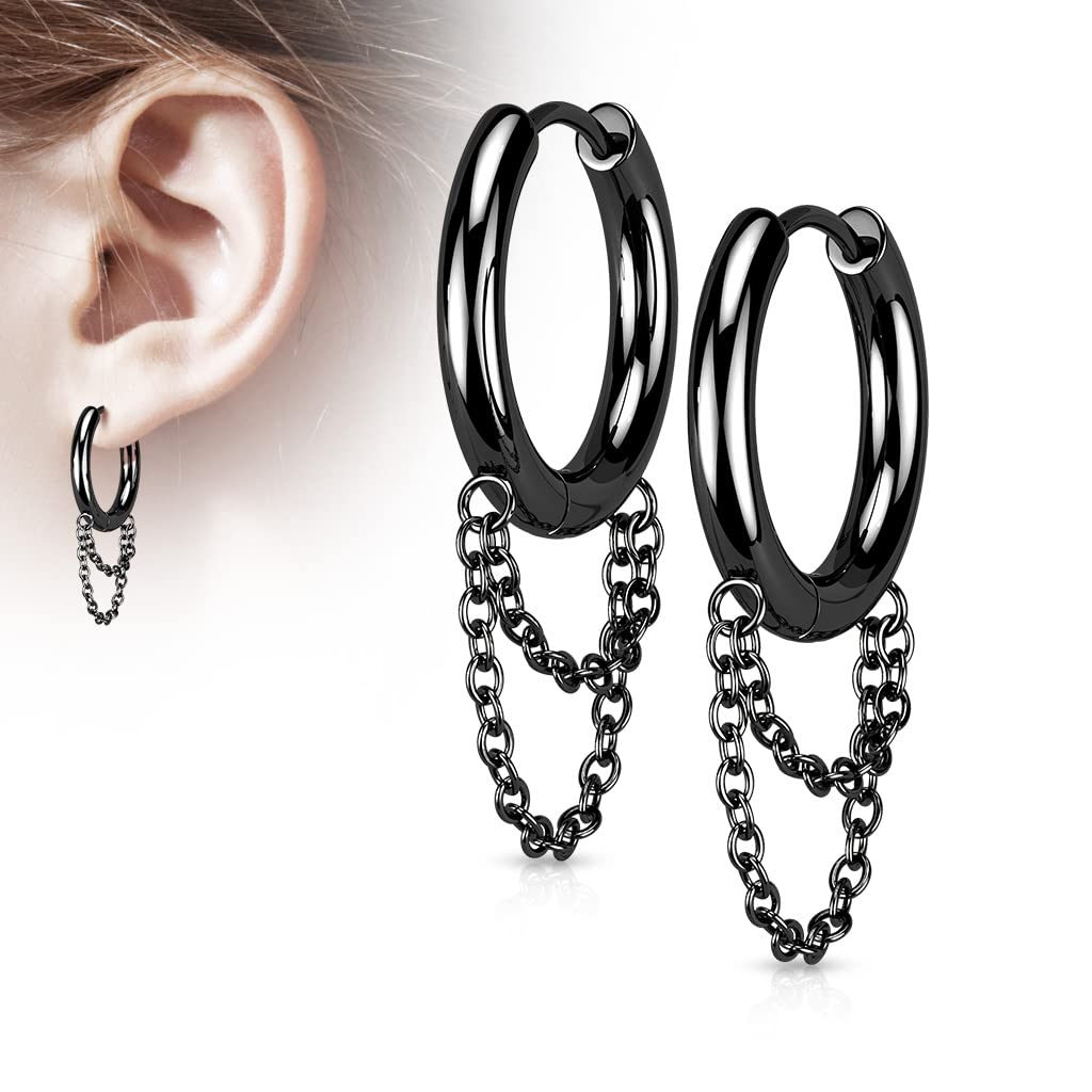 1 Paar Damen Creole Doppel-Kette Anhänger Ohrringe Silber Gold Schwarz