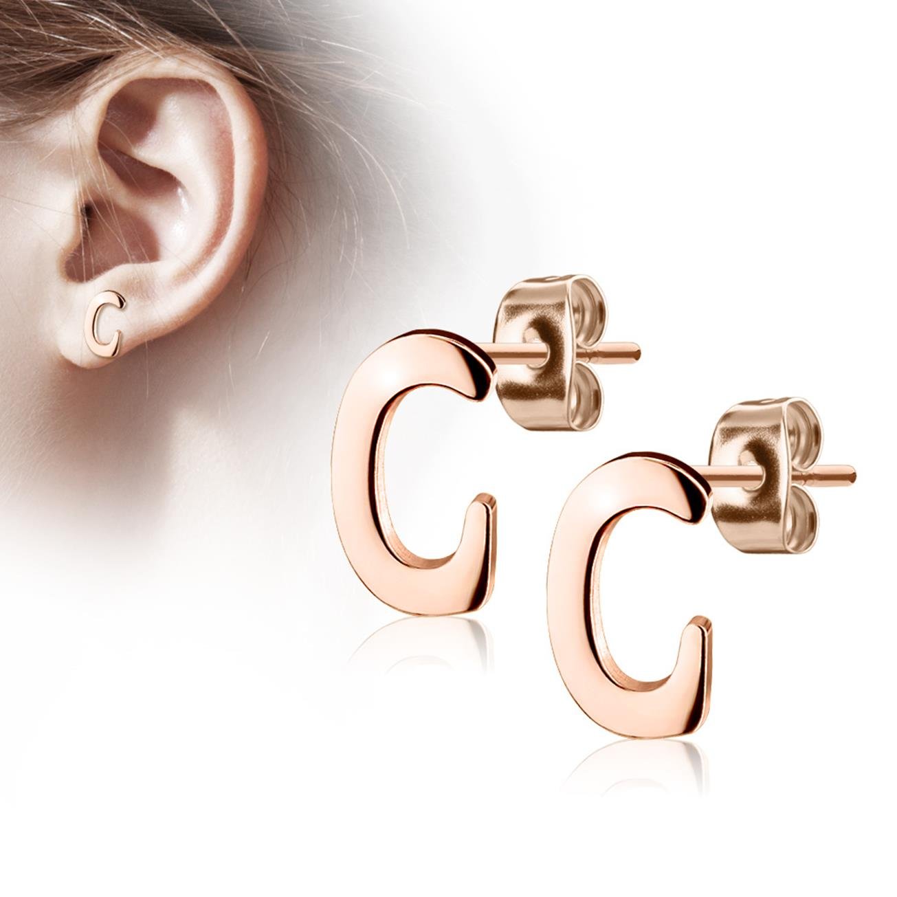 1 Paar Ohrstecker ALPHABET INITIALEN e Ohrringe Schmuck Set Edelstahl Silber Roségold