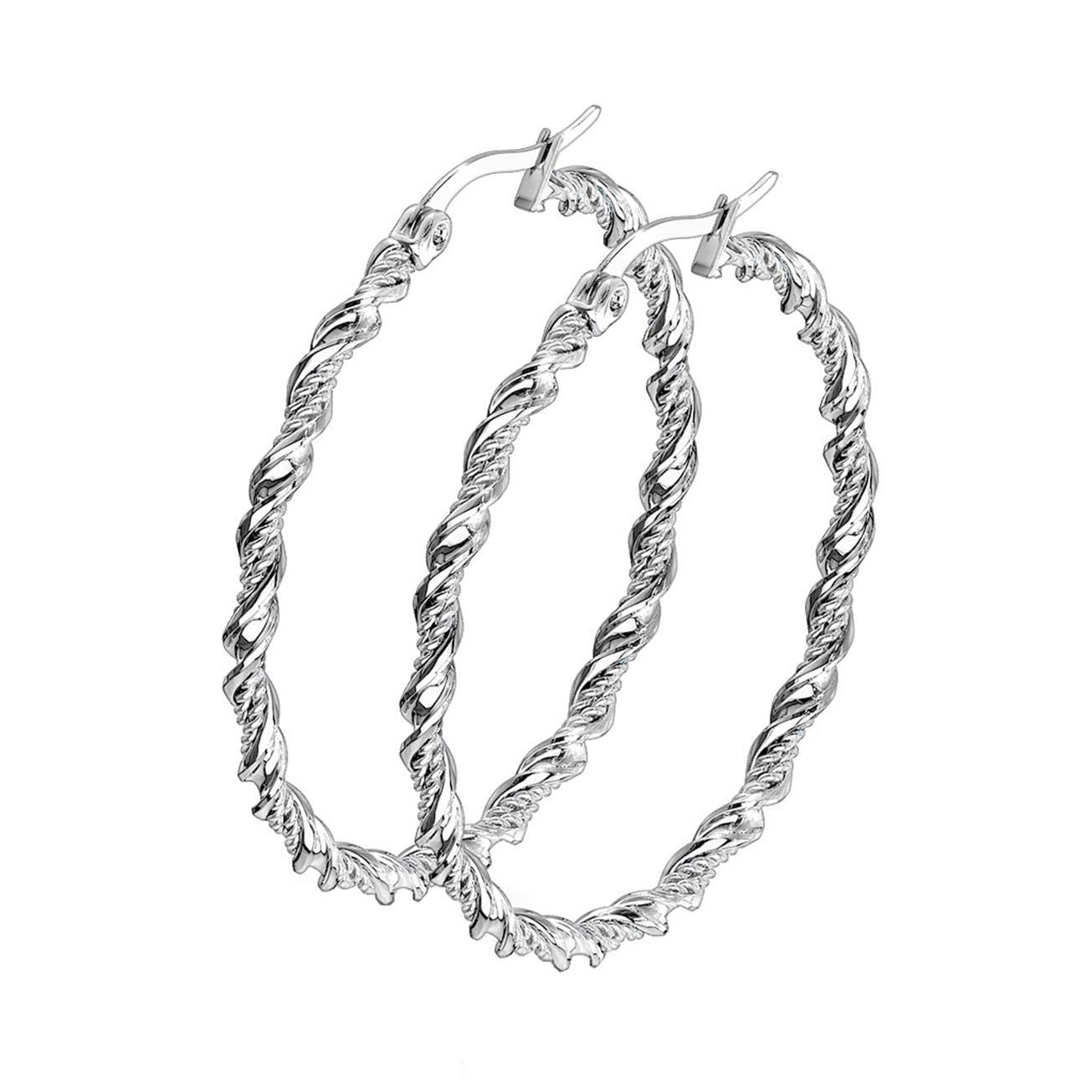 1 Paar Damen CREOLEN FLECHT-DESIGN Ohrringe Ohrstecker Chirurgenstahl Silber 30/40/50mm