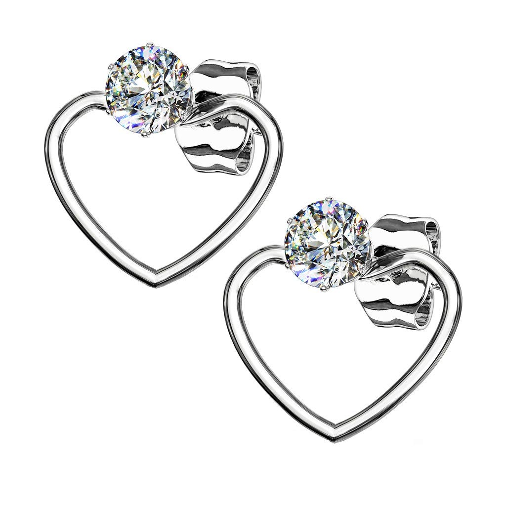 1 Paar Damen e HERZ ZIRKONIA Ohrringe Ohrstecker Chirurgenstahl Multicolor Clear