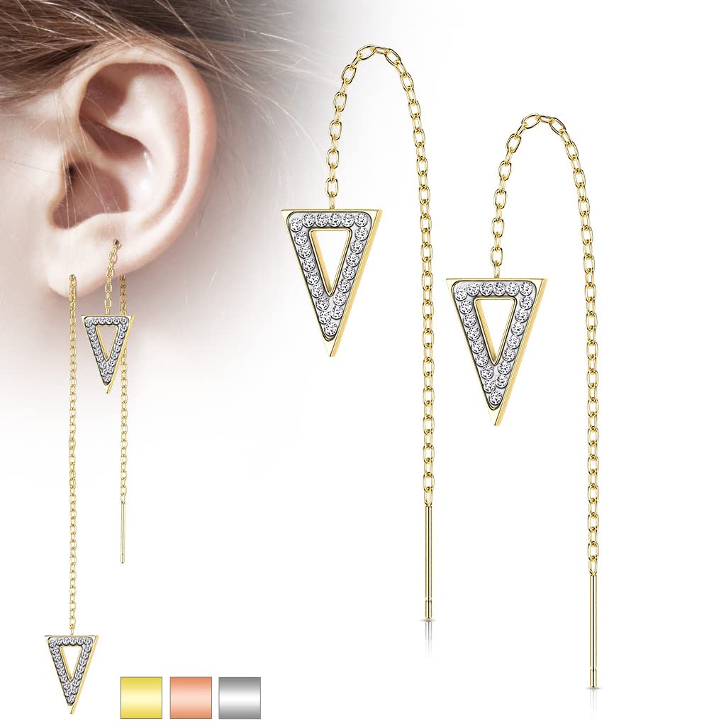 1 Paar Damen Ohrringe Durchzieher Kristall Pavé Clear Dreieck-Anhänger Ohrringe Ohrstecker Chirurgenstahl Silber Gold Roségold