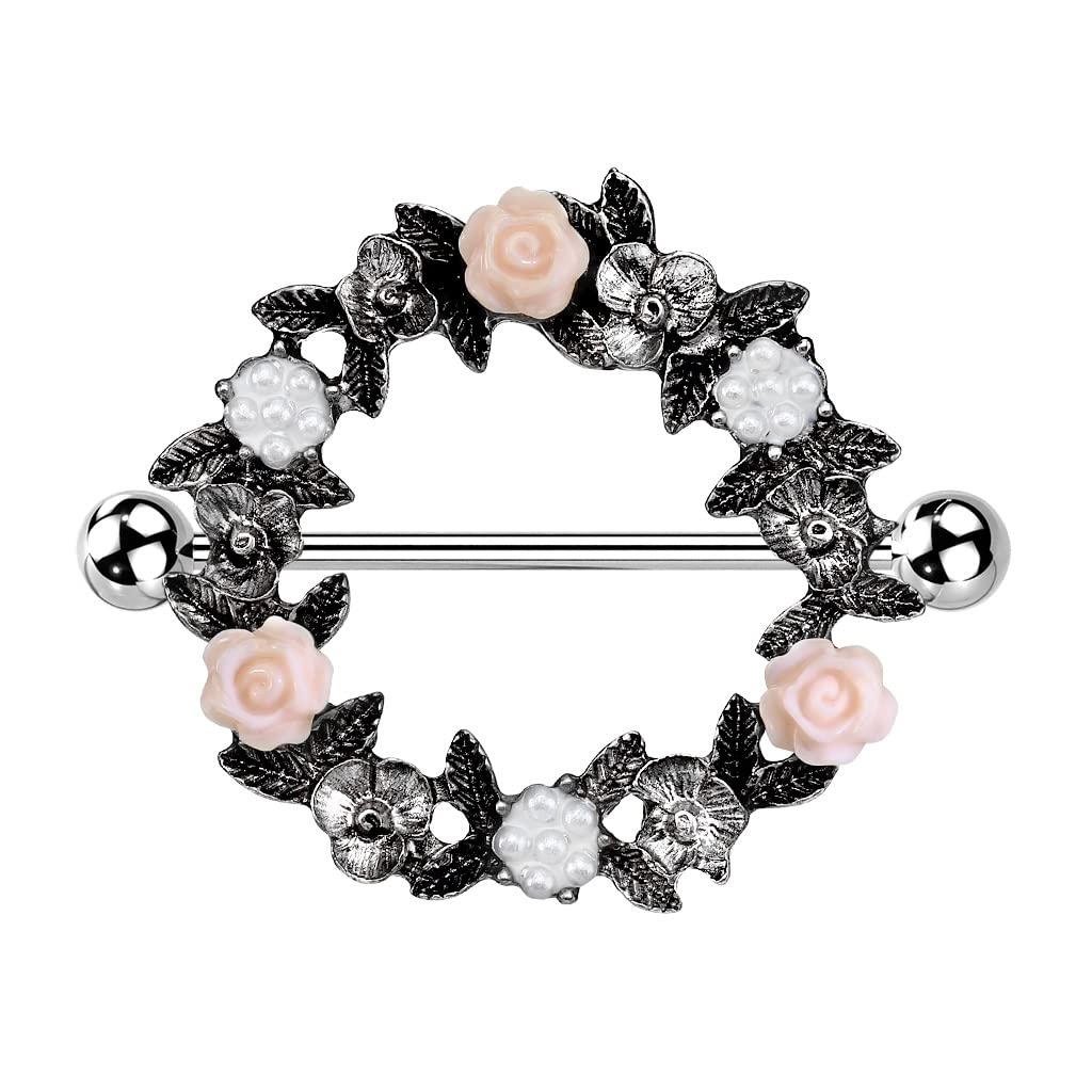 Brustwarzenpiercing Blumen-Kranz Silber Gold Brustpiercing Nippelpiercing Intimpiercing Chirurgenstahl Stab 18mm