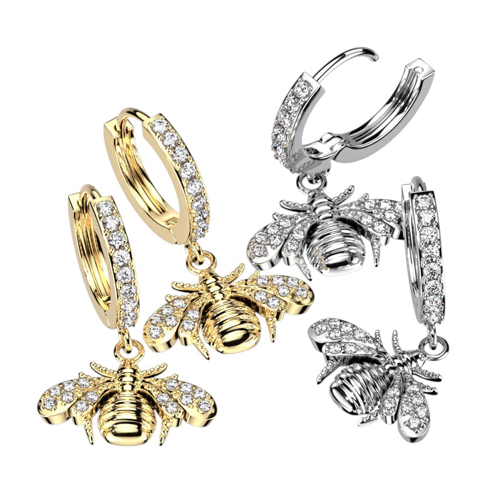1 Paar Damen Creolen Ohrhänger Anhänger Biene Pavé Zirkonia Clear Ohrringe Ohrstecker Silber Gold