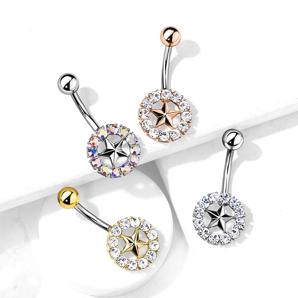 Bauchnabelpiercing Stern Kristall-Umrandung Nabelpiercing Chirurgenstahl Bananabell Silber Gold Roségold Stab 1,6/10mm