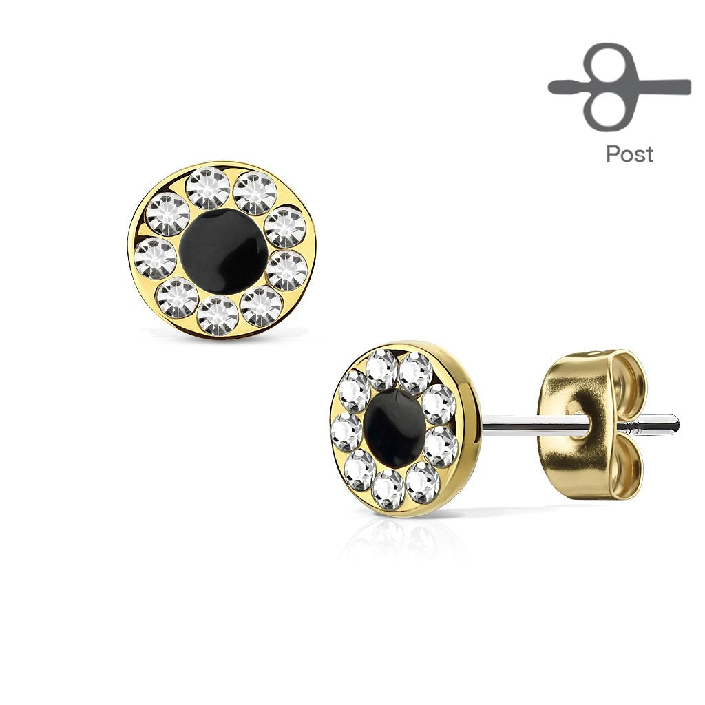 1 Paar Ohringe Ohrringe Set Stecker Edelstahl Chirurgenstahl Rund Schwarz Center clear Zirkonia gold silber roségold