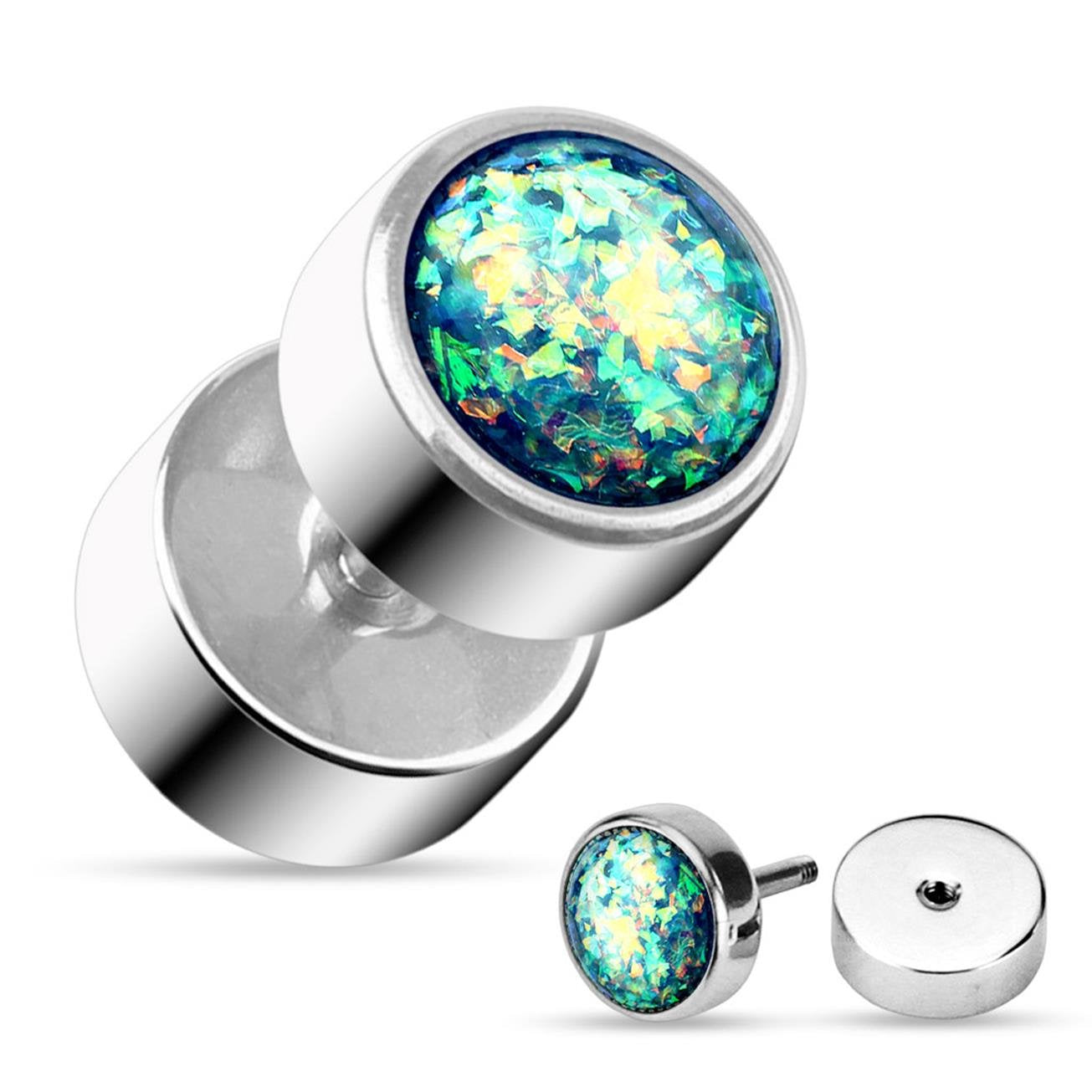 Fake Ohrplug Glitzer-Opal Optik Ohrpiercing Ohrschmuck Chirurgenstahl Schraubverschluss Grün Pink Weiß Kugel 8mm