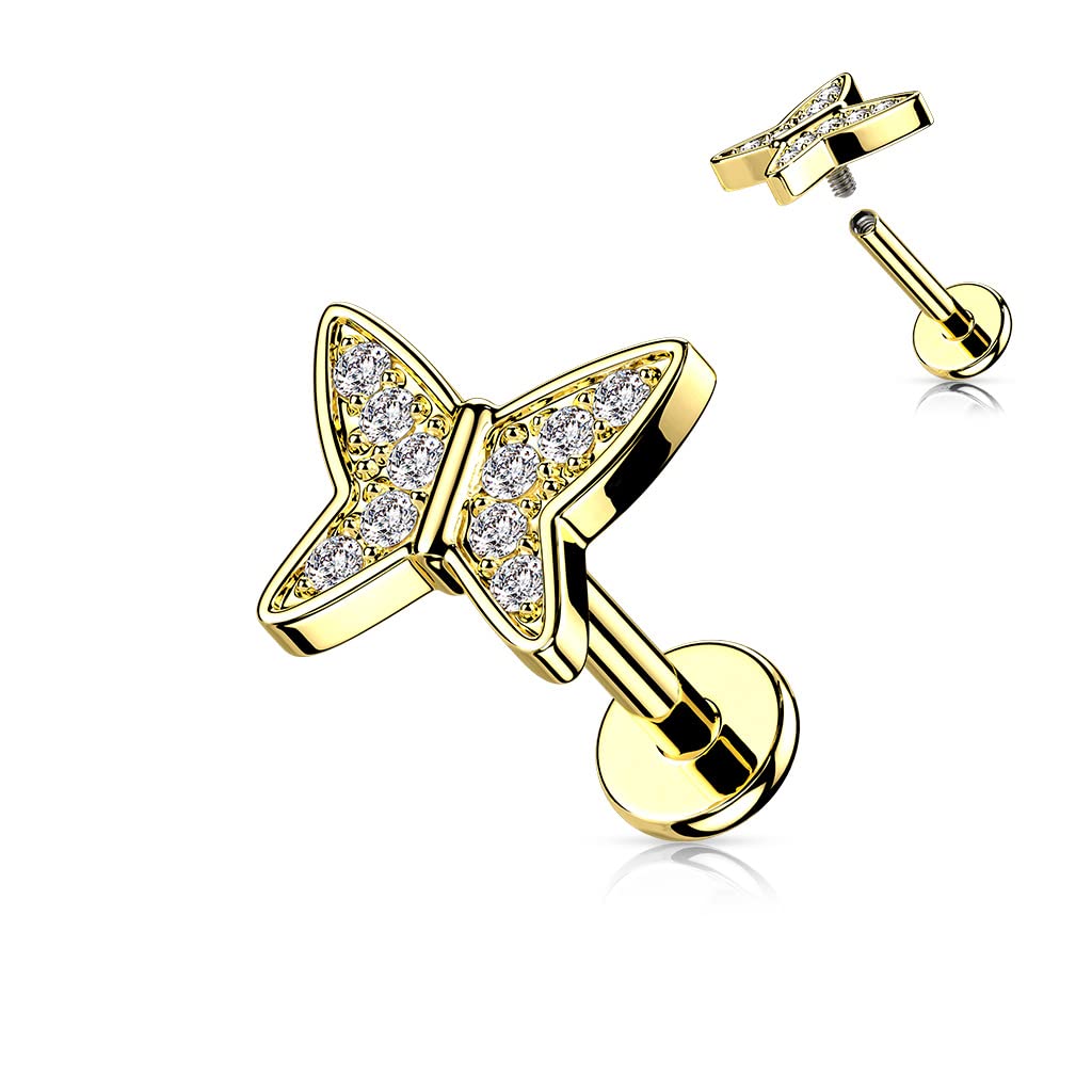 Knorpel Ohrstecker Schmetterling Silber Gold Roségold Pavé Zirkonia Clear Piercings Chirurgenstahl Schraubverschluss Stab 6/8mm lang