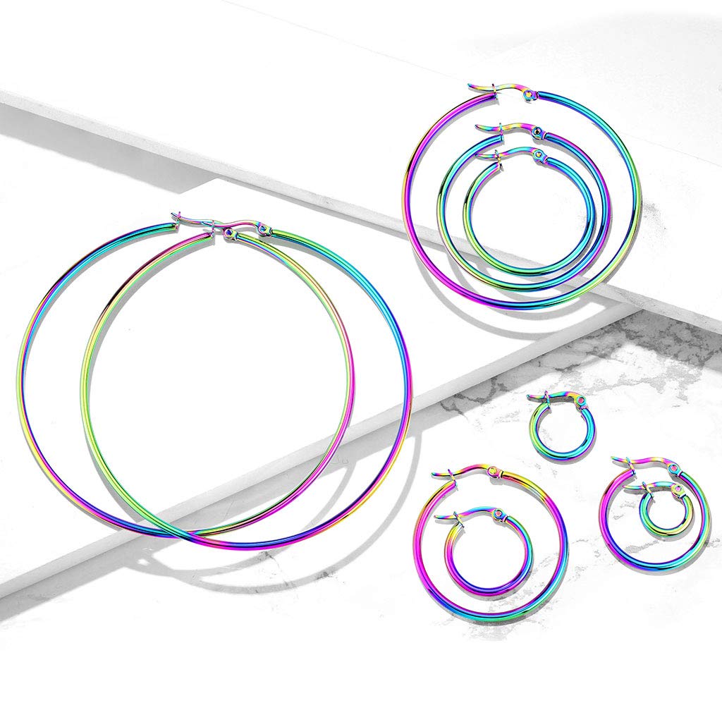 1 Paar Damen CREOLEN Ohrringe Ohrstecker Chirurgenstahl Regenbogen 10 15 20 25 30 35 40 45 50 55 60 65 70 75 mm