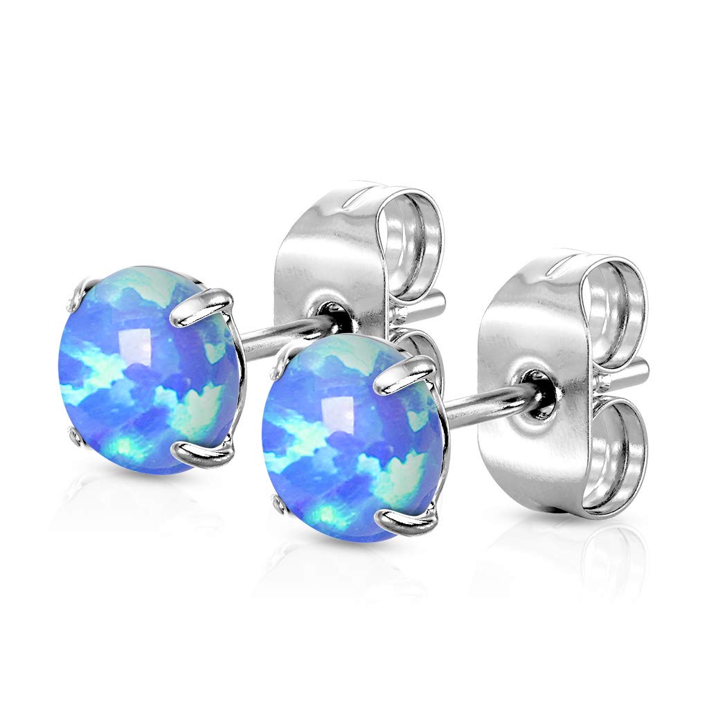 1 Paar Ohrringe Runder Opal-Design Stein 3mm 4mm 5mm Ohrstecker Chirurgenstahl Silber Opal-Blau Opal-Weiß