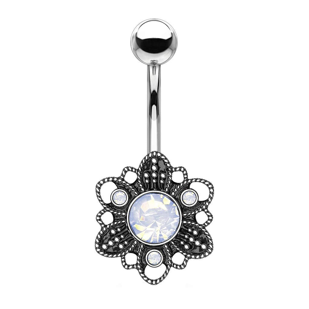 Bauchnabelpiercing Opal-Optik Antik-Silber Nabelpiercing Chirurgenstahl Bananabell Silber Rosa Grün Weiß Stab 1,6/10mm