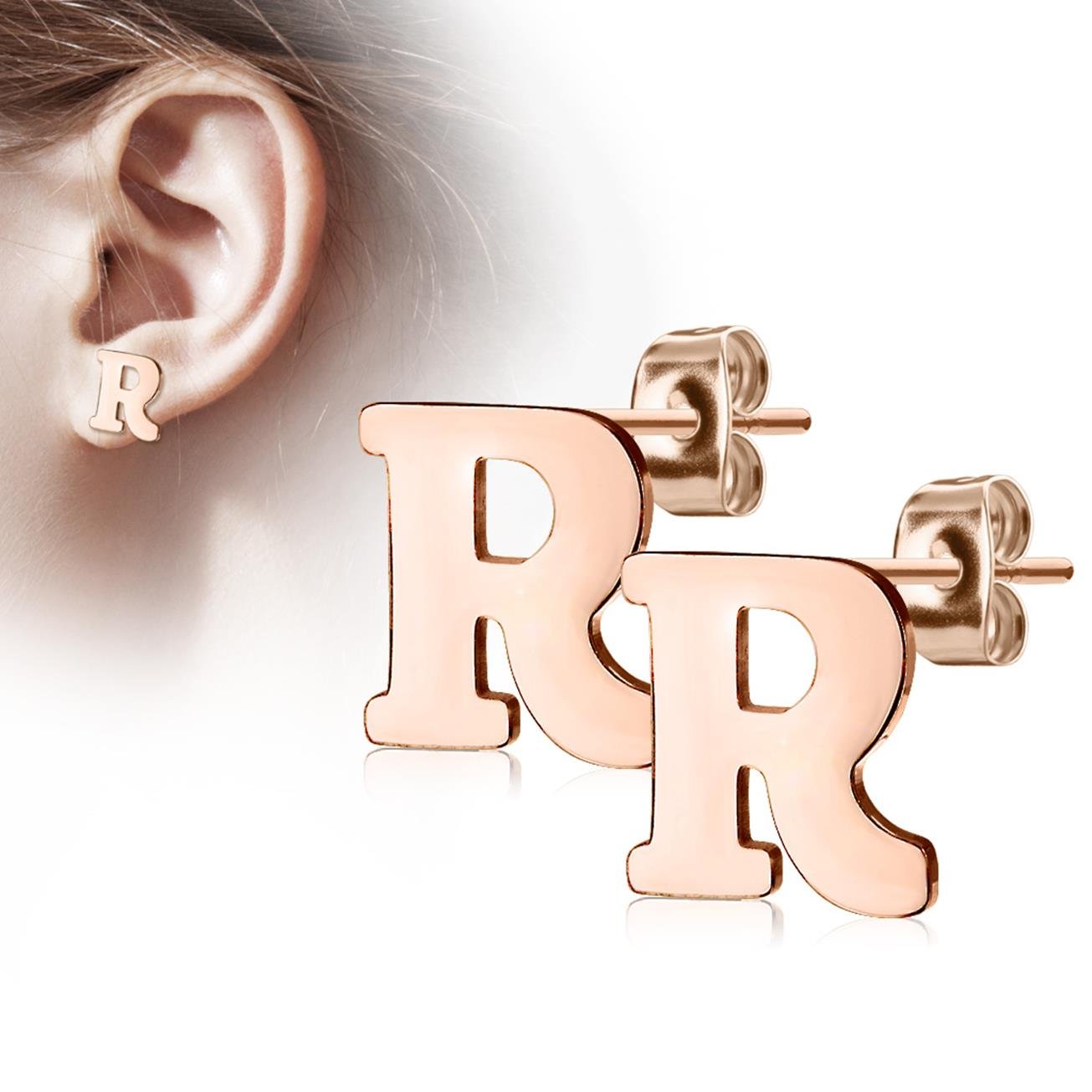 1 Paar Ohrstecker ALPHABET INITIALEN e Ohrringe Schmuck Set Edelstahl Silber Roségold