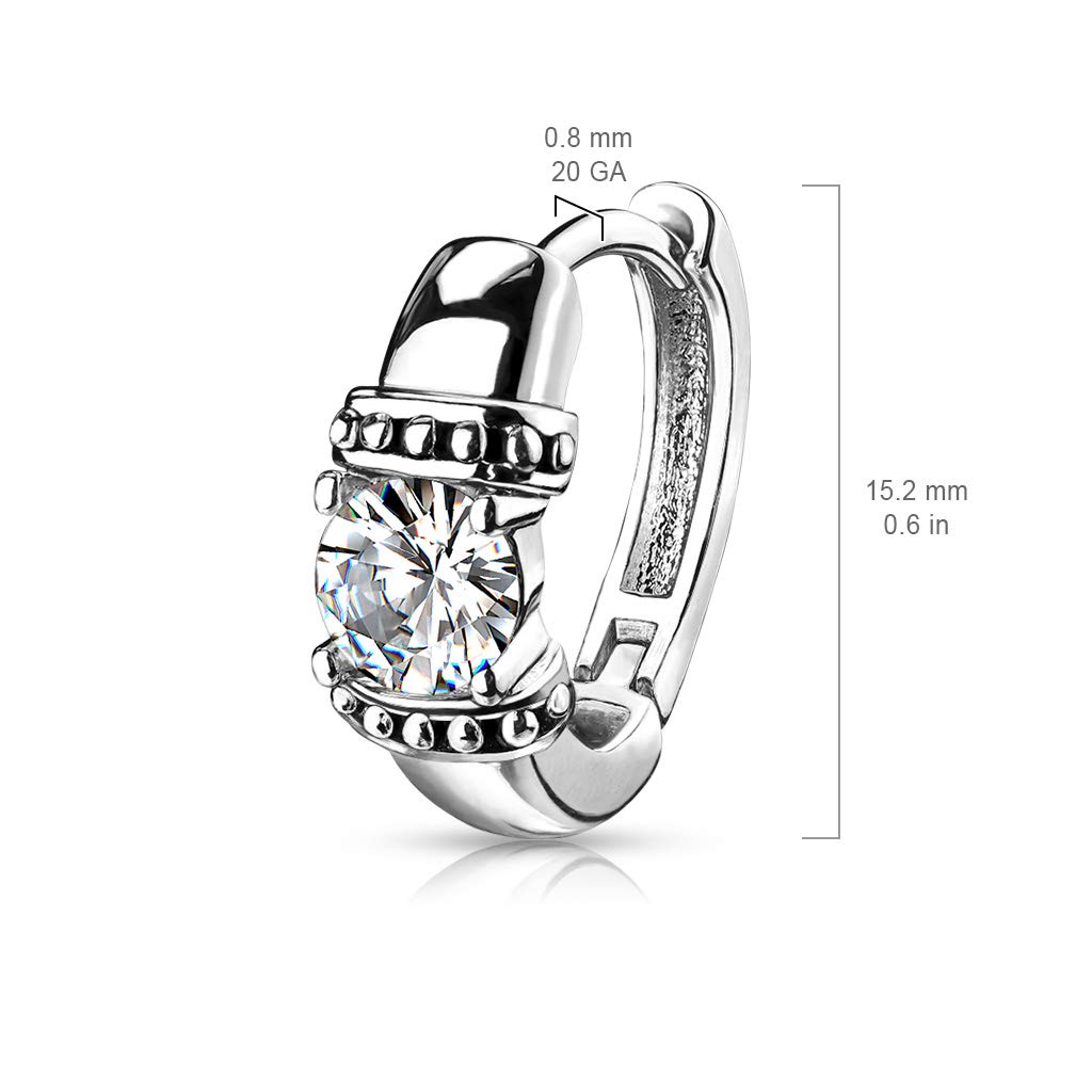 1 Paar Damen Creolen Antik-Silber Zirkonia Clear Ohrstecker Ohrringe Ohring Chirurgenstahl Klapp-Verschluss