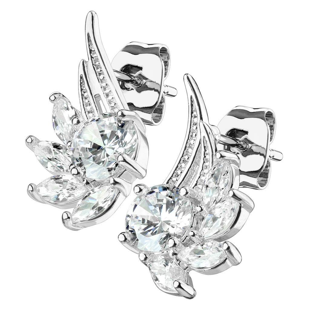 1 Paar ZIRKONIA ENGELS-FLÜGEL Ohringe Ohrringe Schmuck Ohrstecker Chirurgenstahl Silber Gold Roségold Multicolor