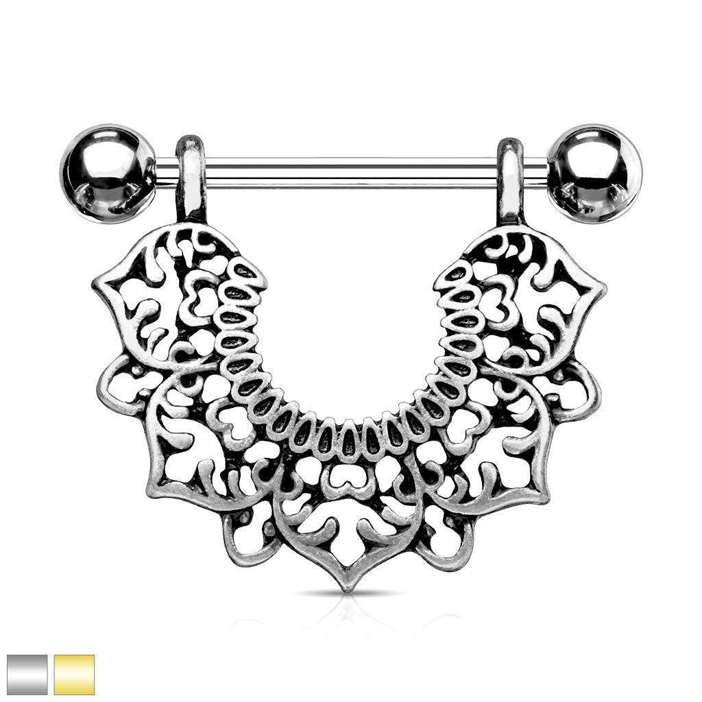 Brustwarzenpiercing Vintage Blumen-Kranz Gold Silber Brustpiercing Nippelpiercing Intimpiercing Chirurgenstahl Stab 14mm