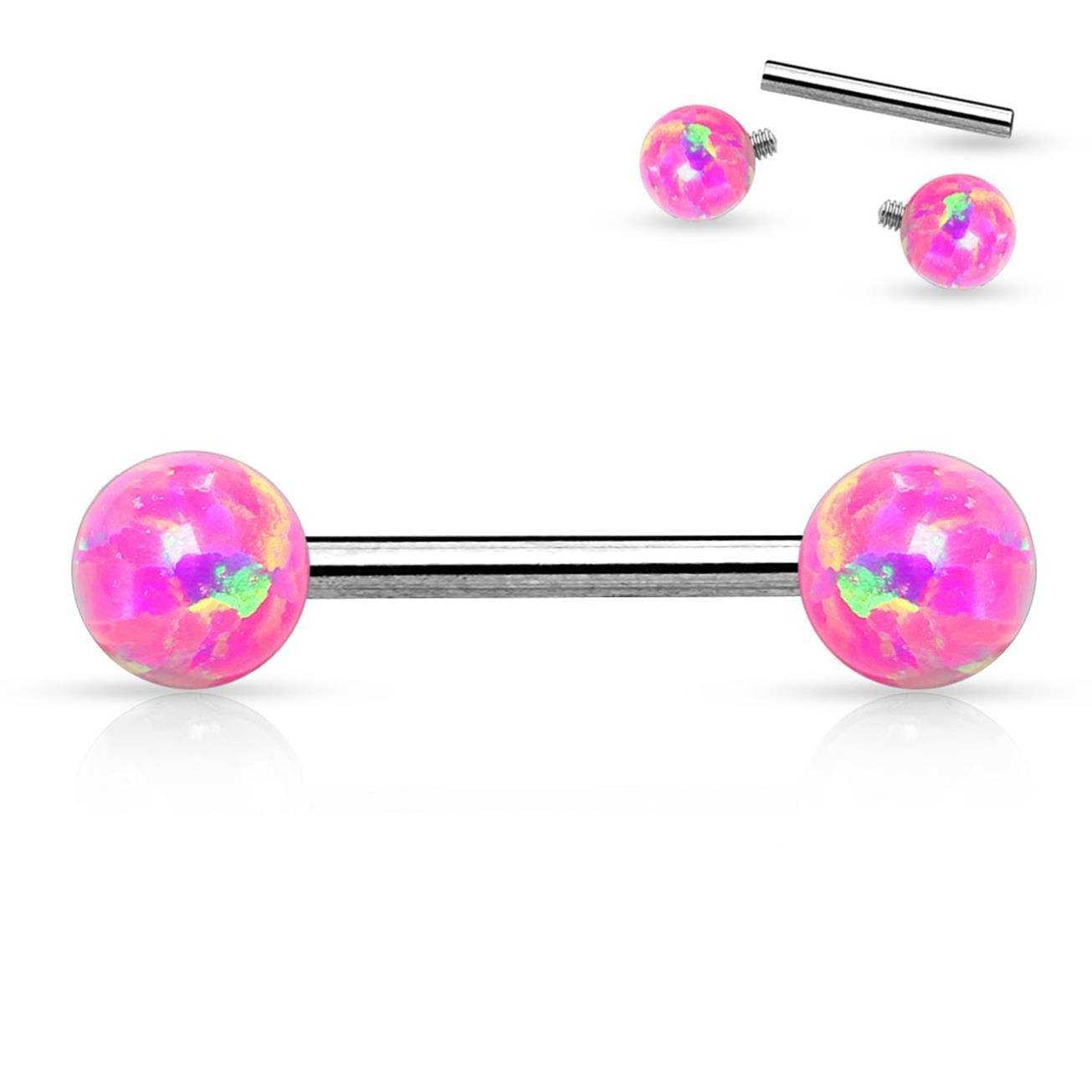 Brustwarzenpiercing 2 Opale Brustpiercing Nippelpiercing Chirurgenstahl Silber Blau Weiß Grün Pink Stab 1,6mm 14/16mm