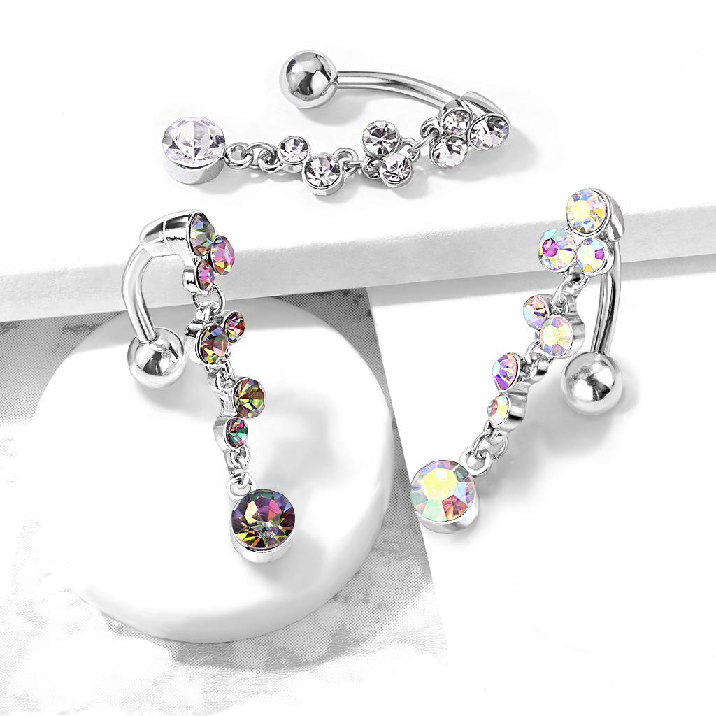 Bauchnabelpiercing Kristall Blasen-Anhänger Nabelpiercing Chirurgenstahl Bananabell Silber Regenbogen Clear Bunt Stab 1,6/10mm