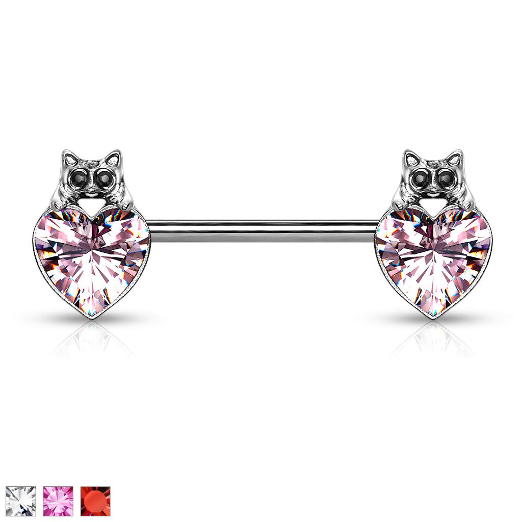 Brustwarzenpiercing Herz Katze Schwarz Brustpiercing Nippelpiercing Chirurgenstahl Silber Clear Pink Rot Stab 1,6/14mm