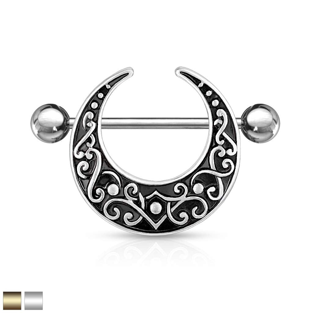 Brustwarzenpiercing Vintage Halb-Mond Gold Silber Brustpiercing Nippelpiercing Intimpiercing Chirurgenstahl Stab 16mm