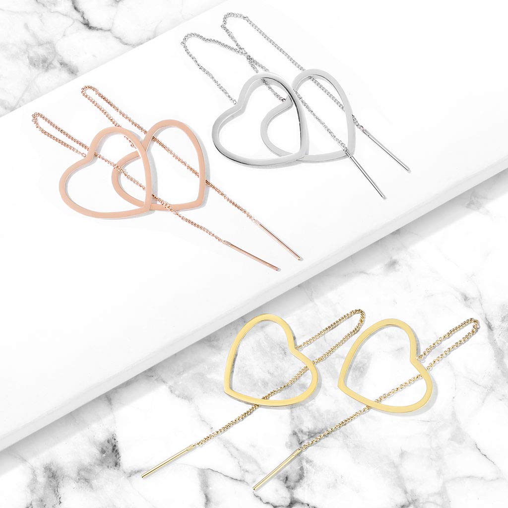 1 Paar Damen Ohrring Durchzieher Anhänger Offenes Herz Ohrringe Ohrstecker Chirurgenstahl Silber Gold Roségold