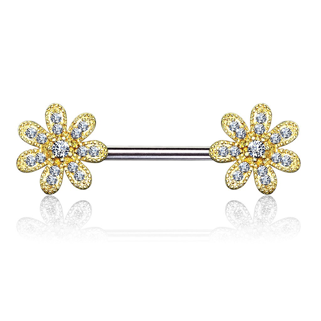 Brustwarzenpiercing Blumen Silber Gold Roségold Clear Brustpiercing Nippelpiercing Intimpiercing Chirurgenstahl Stab 14mm