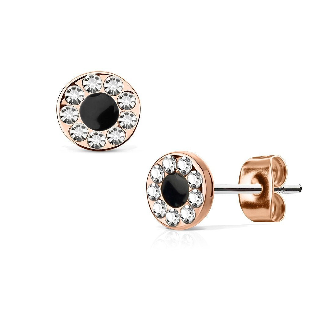 1 Paar Ohringe Ohrringe Set Stecker Edelstahl Chirurgenstahl Rund Schwarz Center clear Zirkonia gold silber roségold
